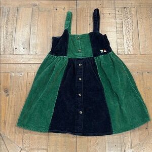 Bobo Choses funny friends button front corduroy jumper dress 8-9 year green blue